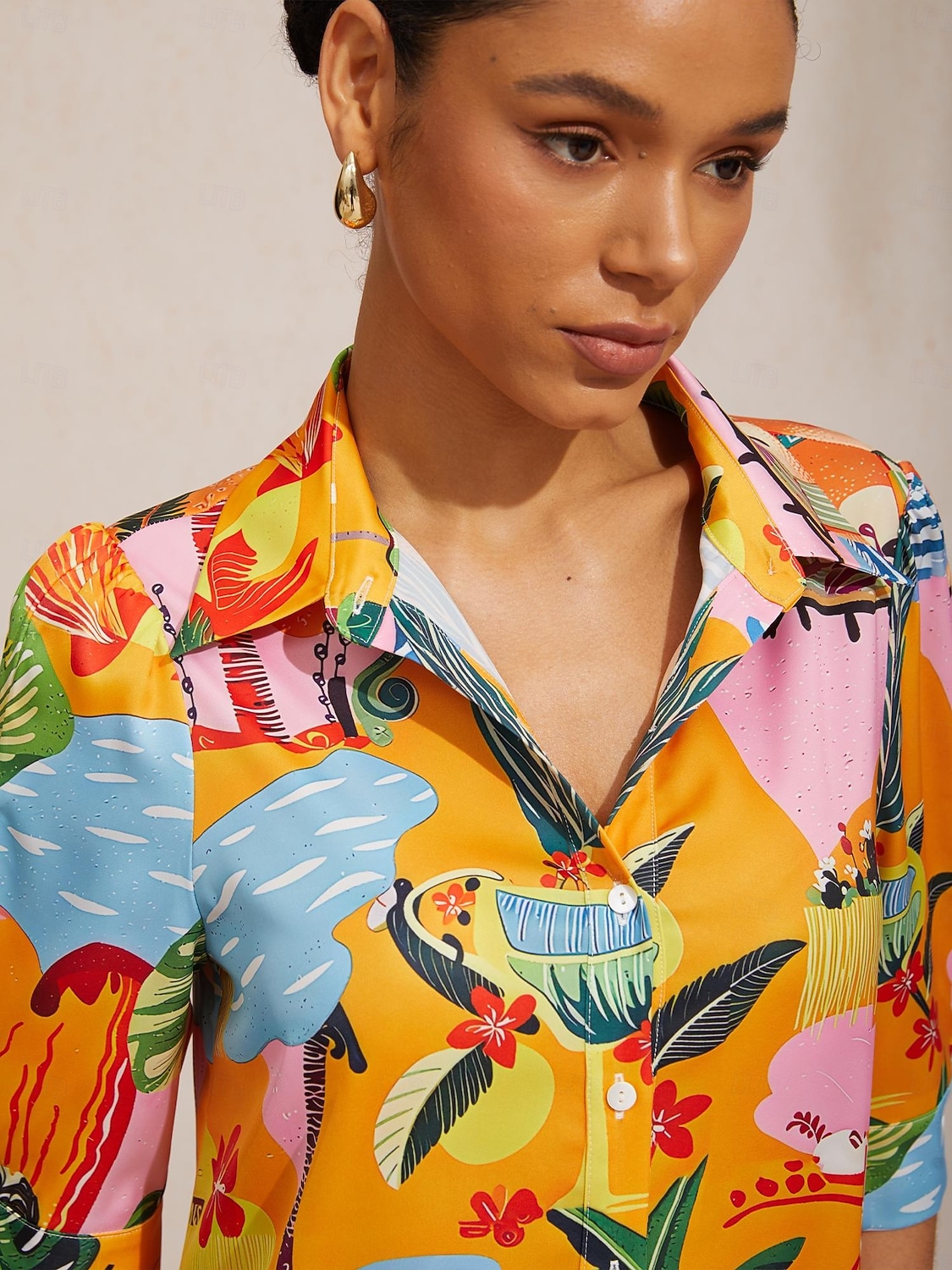 Rochie tip cămașă din satin mătăsos Summer Escape 2026 - $91.99 –P4