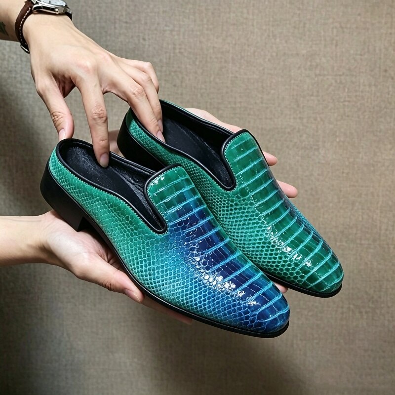 Men's Blue Green Exotic Loafers – Crocodile-Embossed Slip-On Dress Shoes, Designer Formal Footwear for Weddings, Nightclubs and Luxury Events 2026 - $46.99 –P1
