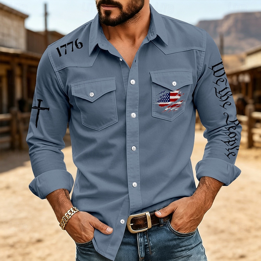 4th of July 2026 250th Men's American US Flag 1776 Shirt Button Up Shirt Long Sleeve Western Patriotic Daily Outdoor Holiday Summer Spring Turndown 3D Print Collared Shirts Blue White Red Green 2026 - $29.99 –P4
