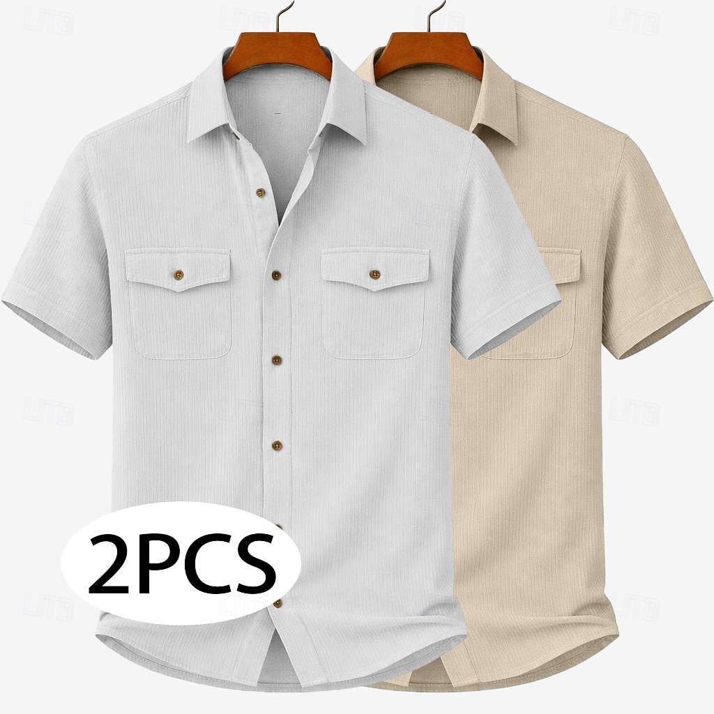 Da uomo Camicia Camicia casual Camicia di Velluto a Coste Camicia con Bottoni Bianco + giallo Beige + nero Bianco+Beige Verde militare + nero Blu navy + giallo Manica Corta Semplice Colletto a Camicia del 2026 a $37.99 –P7
