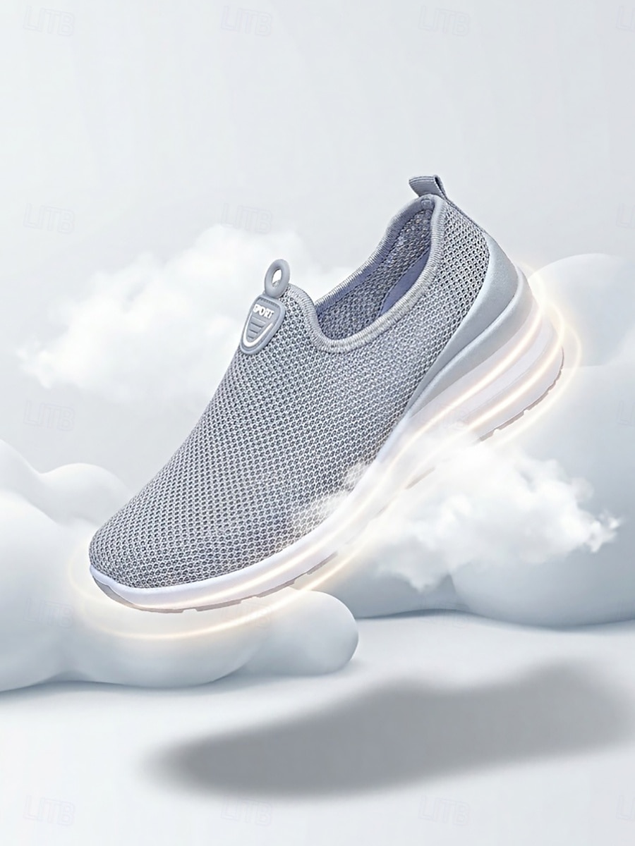 Zapatillas de mujer grises transpirables de malla, sin cordones, para caminar: zapatillas ligeras con cuña para viajar, pasear en verano y para uso casual. 2026 - $26.99 –P6