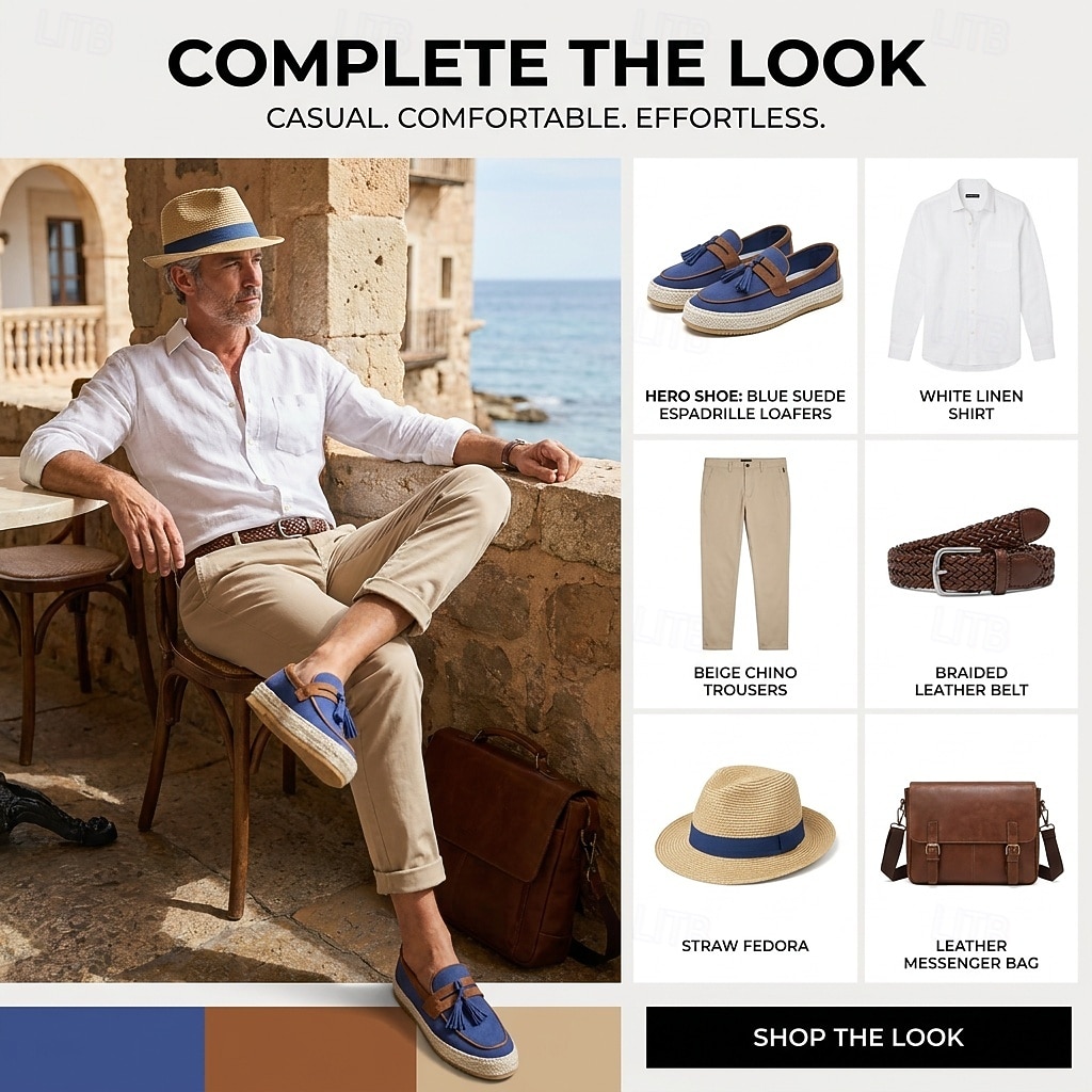 Men's Blue Tassel Espadrille Loafers – Lightweight Slip-On Resort Shoes, Old Money Casual Footwear for Cruises, Beach Vacations and Weekend Getaways 2026 - $34.99 –P2