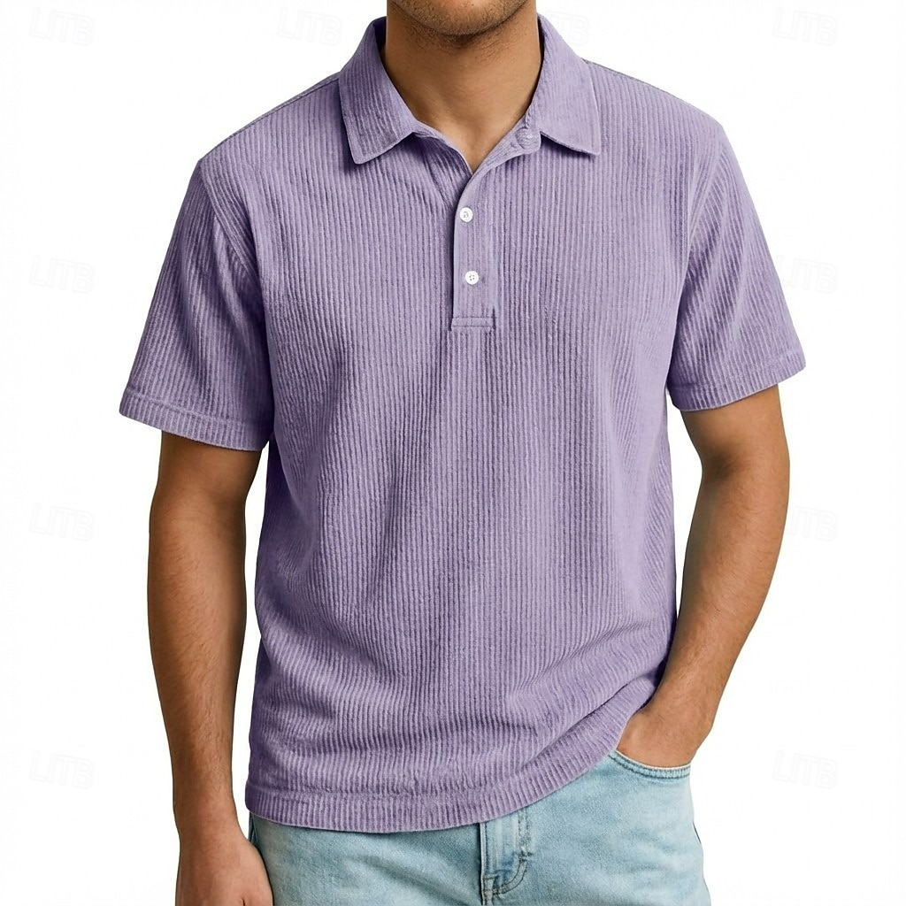 Men's Corduroy Shirt Polo Shirts Casual Work Lapel Short Sleeve Basic Modern Color Block Textured Pocket Buttons Spring & Summer Blue White Brown Gray Corduroy Shirt 2026 - $22.99 –P2