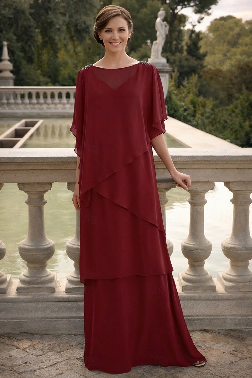 Linea ad A Lunghezza al pavimento Abito da invitata a nozze Abito Formale Abito a Strati Abito da cerimonia per signora Mezza Manica Girocollo Elegante Formale Ospite di nozze Chiffon con Volant del 2026 a $183.99 –P12