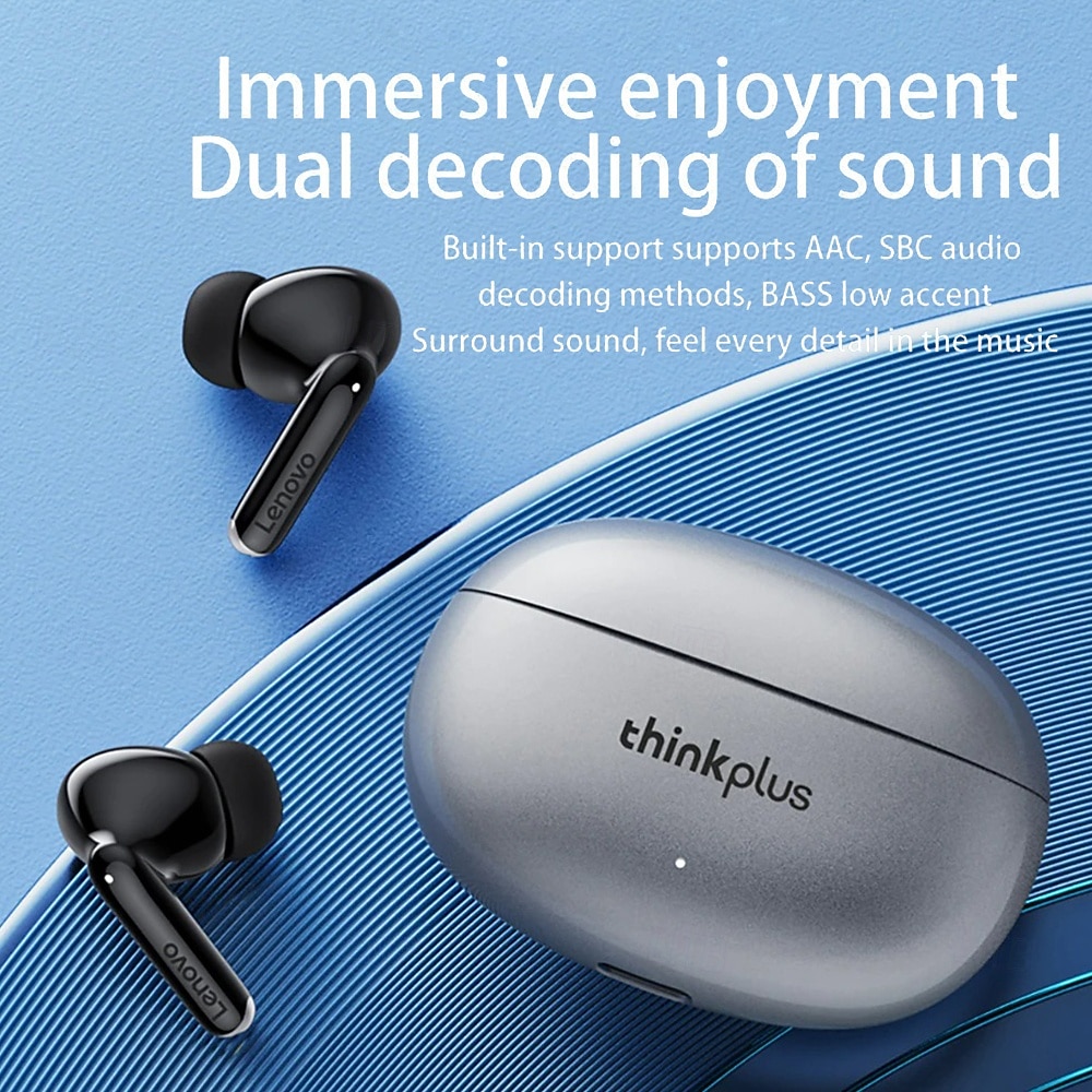 Lenovo thinkplus Wireless Earbuds, Bluetooth 5.3 Headphones with Noise Cancelling, HiFi Stereo TWS In-Ear Earphones with Mic, Charging Case, Sport Earbuds for iPhone and Android, Grey & Black 2026 - $35.99 –P11