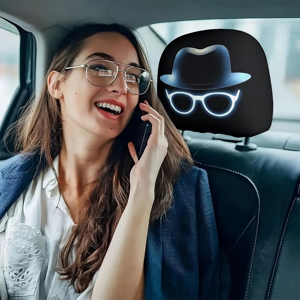 Fundas para reposacabezas de asiento con estampado de gafas de moda neón y sombrero de caballero (2/4 unidades), ajuste universal, fáciles de limpiar, suaves, cómodas, duraderas y transpirables, 2026 - $14.99 –P4