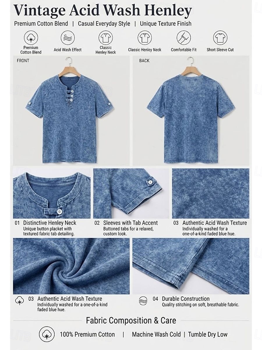 softfade™ maglietta henley da donna 100% cotone stile vintage alla moda elegante maniche corte top lunghi casual spiaggia blu rosa grigio estate primavera del 2026 a $15.99 –P3