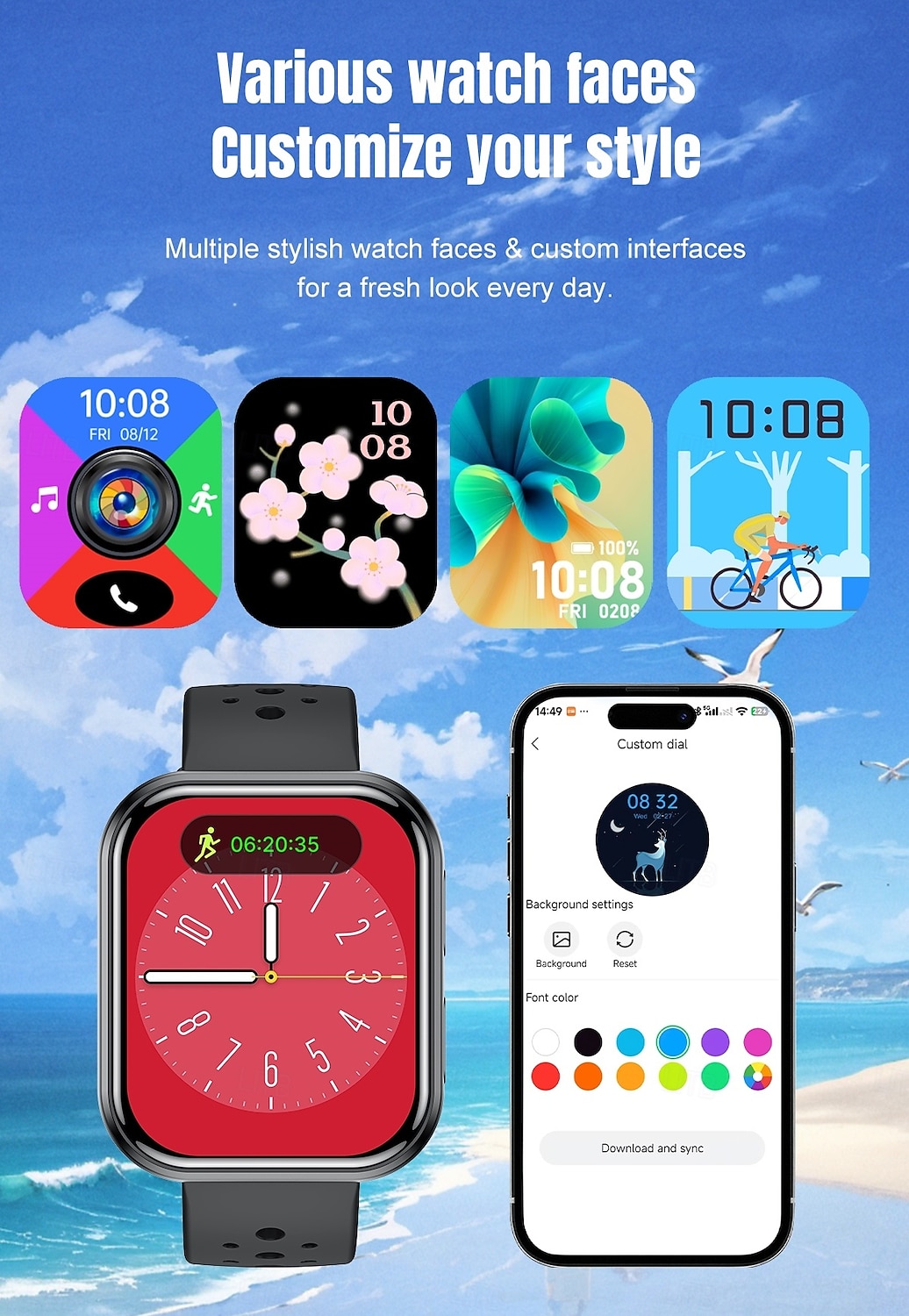 Smartwatch voor mannen en vrouwen, 1,81 inch HD touchscreen fitness tracker met hartslag- en slaapmonitor, Bluetooth-belfunctie, ademende geperforeerde sportband, IP68 waterdicht. 2026 - $19.99 –P11