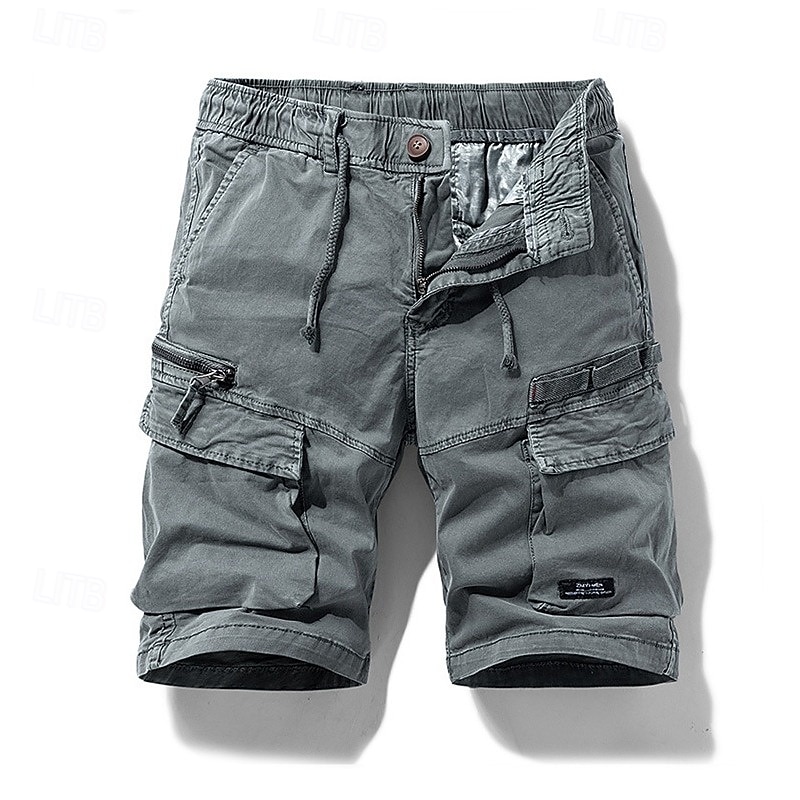 Men's Cargo Shorts Shorts Summer Shorts Drawstring Elastic Waist Multi Pocket Solid Color Plain Comfort Wearable Short Casual Daily Outdoor Fashion Casual Khaki Black Inelastic 2026 - $37.99 –P2