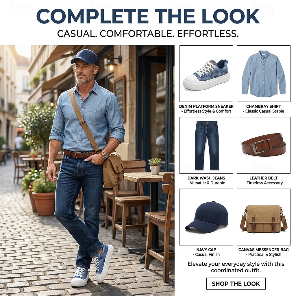 Men's Blue Denim Sneakers – Lightweight Lace-Up Casual Shoes, Breathable Comfort Footwear for Travel, Weekend Leisure and Everyday Wear 2026 - $34.99 –P1