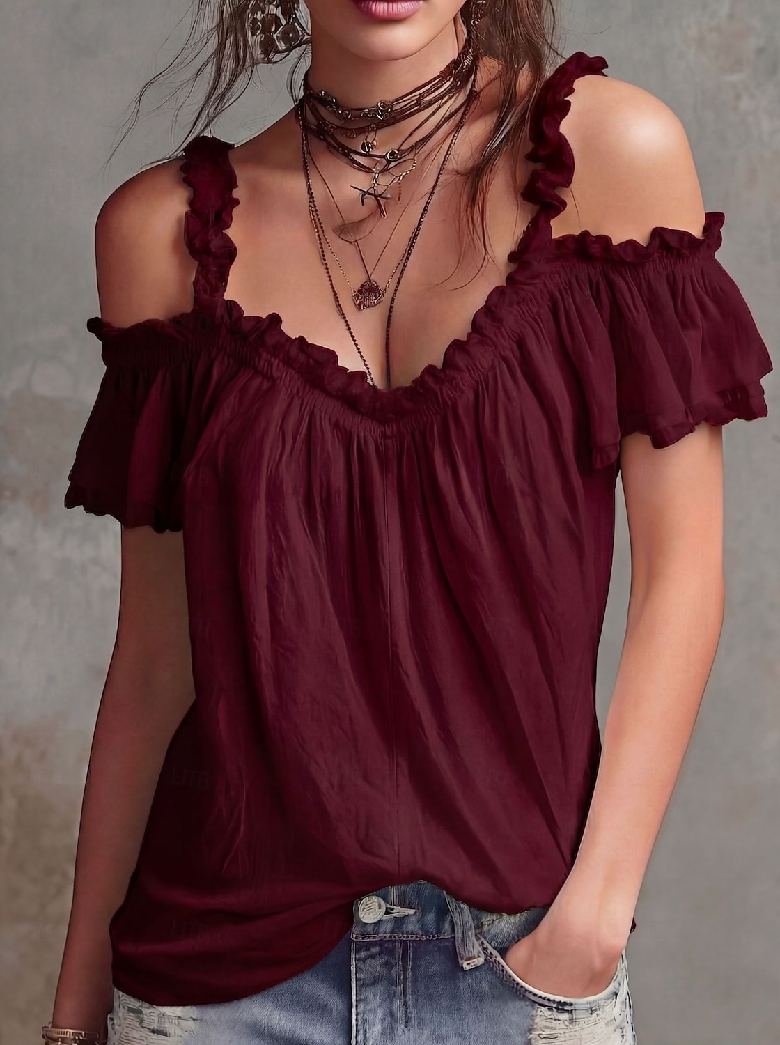 Damen Hemd Bluse Rüschenbluse Einfarbig Elegant Mode Ärmellos Rüschenkragen Lange Oberteile Lässig Weiß Weinrot Schwarz Gelb Rosa Sommer Frühling 2026 - $23.99 –P6