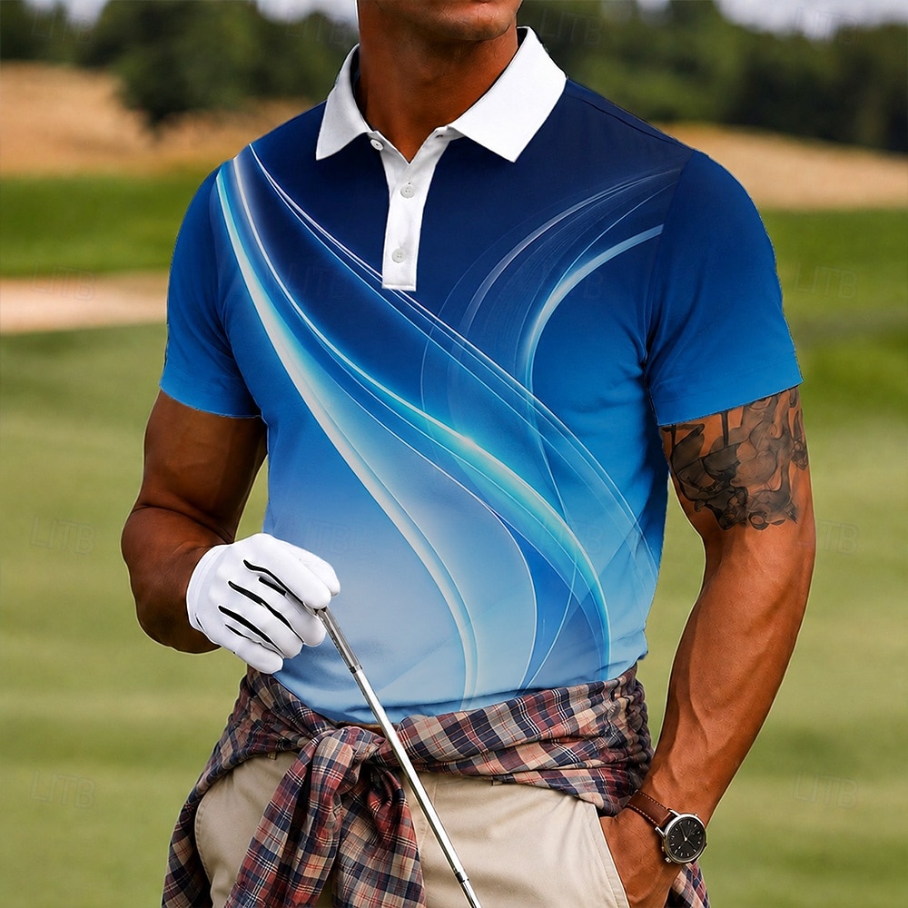 Men's Geometic Golf Sports Polo Shirts Short Sleeve Polo Shirts Lapel Casual Athleisure Daily Wear 3D Print Buttons Spring & Summer Blue Red Purple 2026 - $21.99 –P1