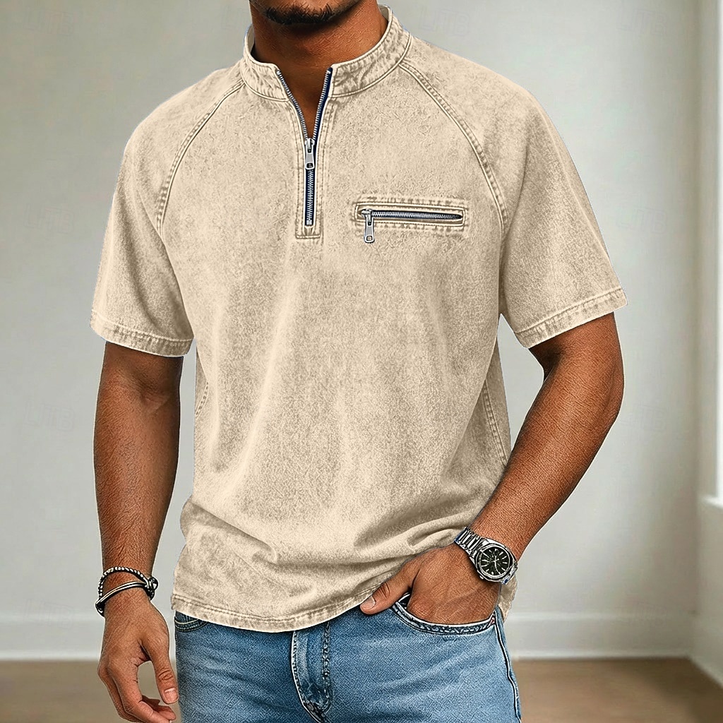 Homme T-shirt Chemise jean Manche Courte Col montant Col mandarin Automne & Hiver Été Printemps Uni ancien Streetwear Occasionnel Lavé Manche raglan Occasionnel Maison Rue Gris Bleu Ciel Pourpre de 2026 ? $32.99 –P8