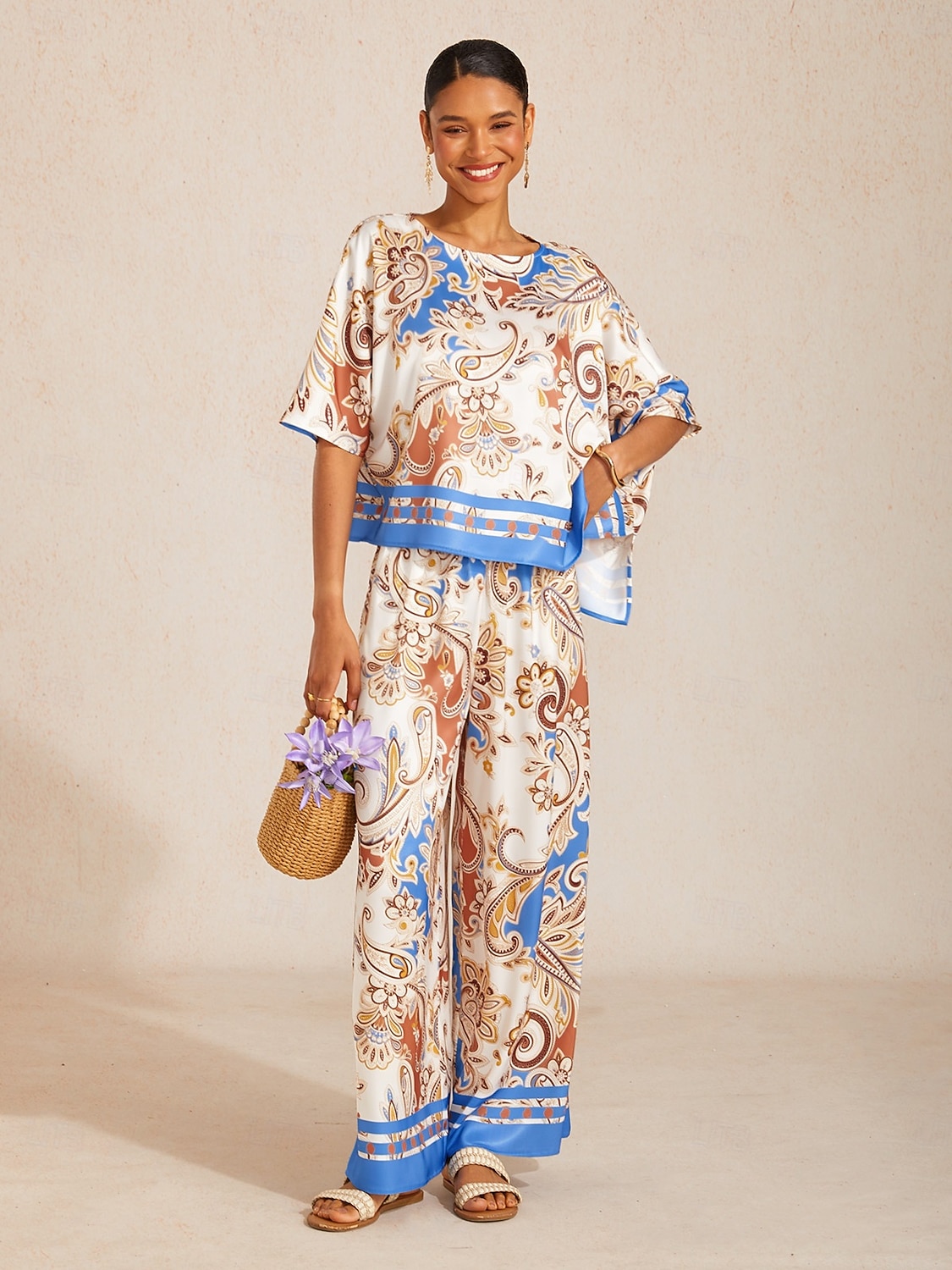 królewski top dolman z satyny jedwabistej paisley flora 2026 - $56.99 –P1