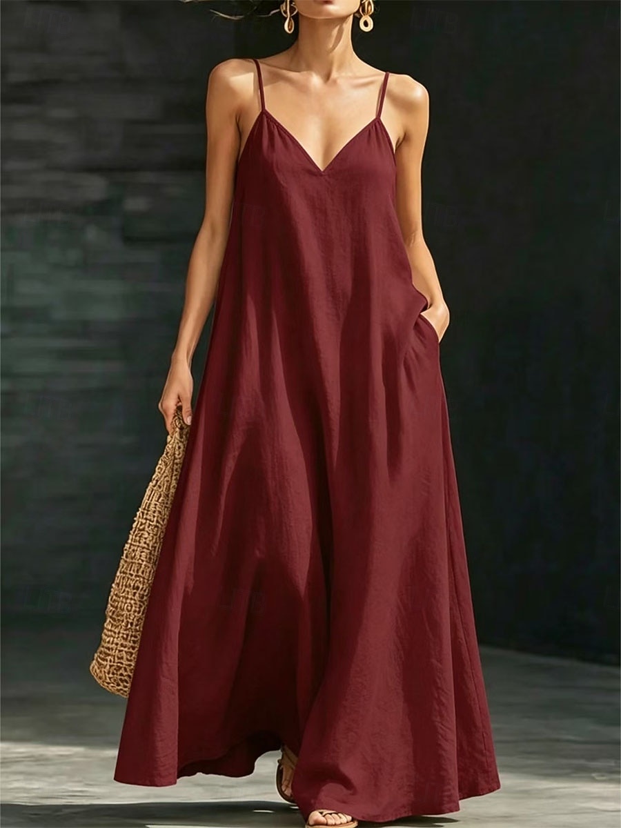 Femmes Robe Longue Maxi Robe Robe Décontractée Robe Semi-Formelle Tropical Fête Hawaïen Coupe Ample Uni Sans manches Col en V Blanche Aqua bleu Noir Rouge Foncé Été Printemps Automne de 2026 ? $27.99 –P5