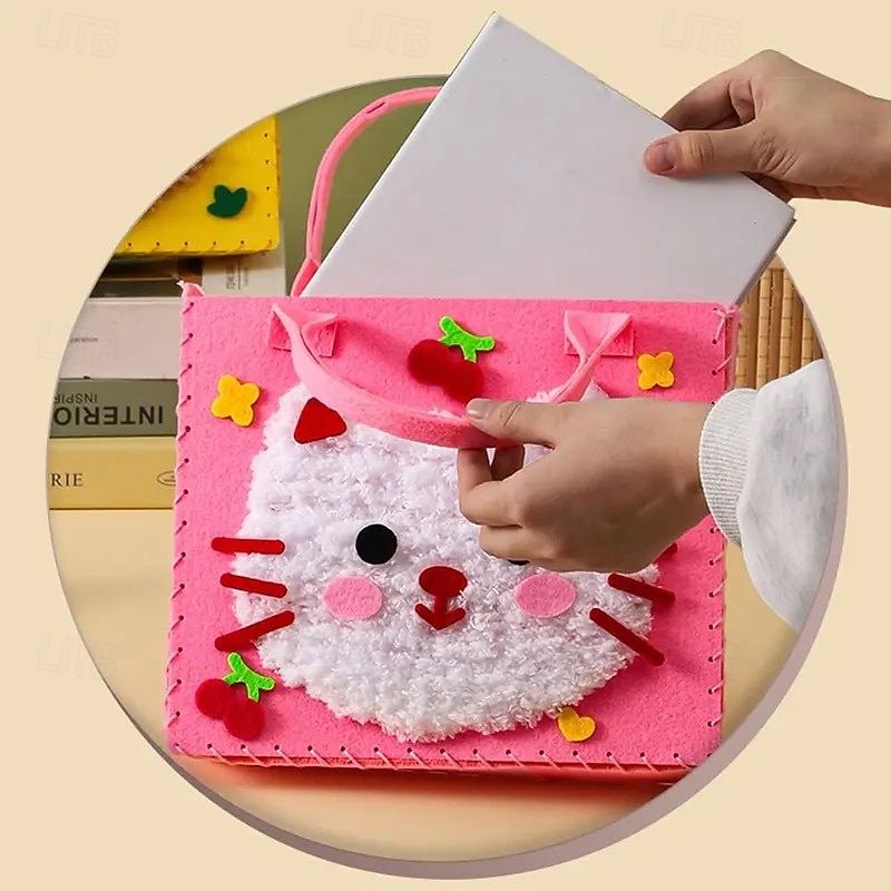 Bolso de mano creativo para pintar con hilo para niños, paquete de 3/6 bolsos de fieltro con animales surtidos al azar, bolso de mano de costura hecho a mano, arte educativo &Actividad manual, lindos 2026 - $29.99 –P7