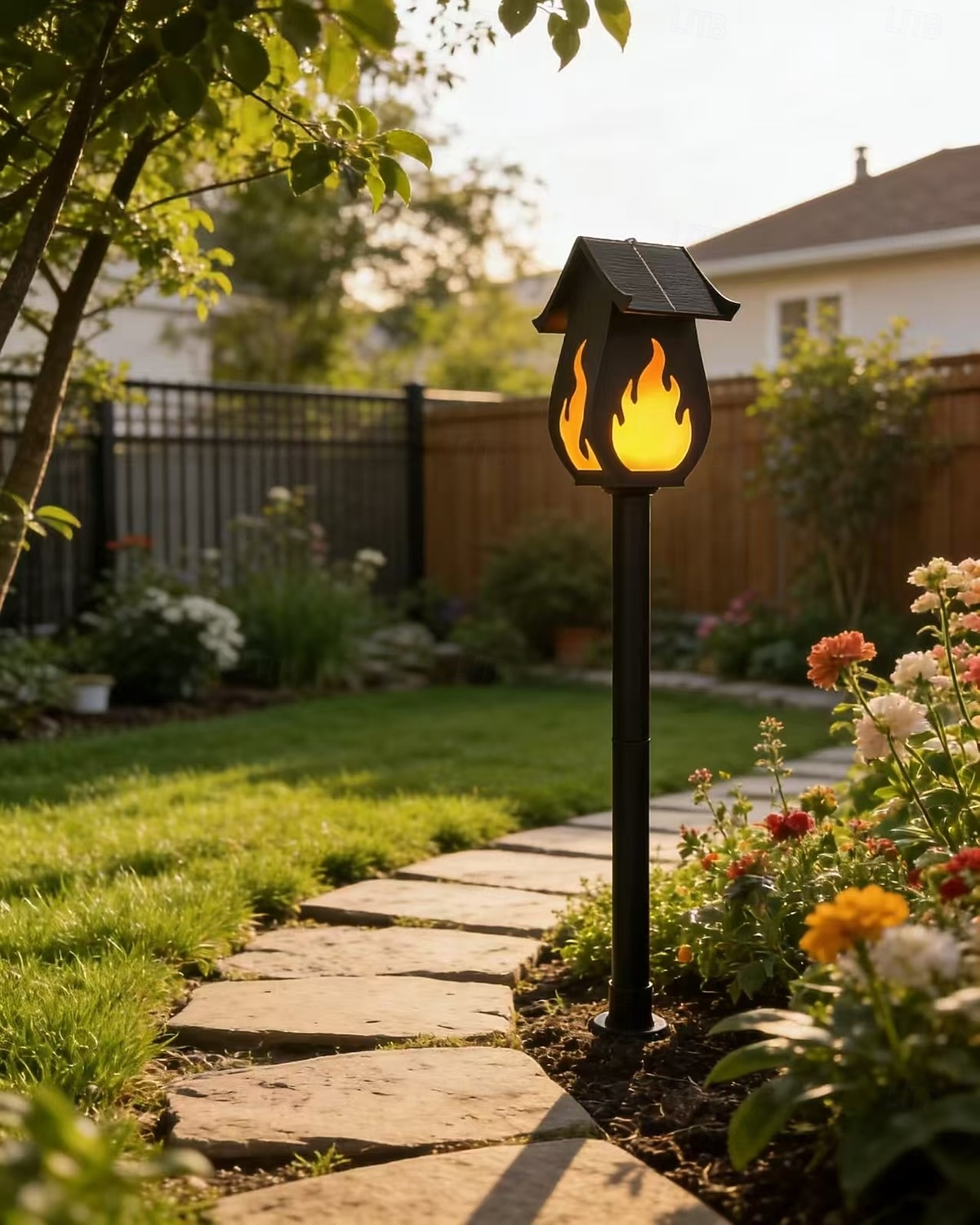 1 Pc Outdoor Solar Flame Wall Light – Waterproof Flickering Fire Effect LED Garden Path Yard Patio Lawn Porch Decorative Lamp, Energy Saving for Summer Party, Camping & Villa Ambiance 2026 - $32.99 –P5