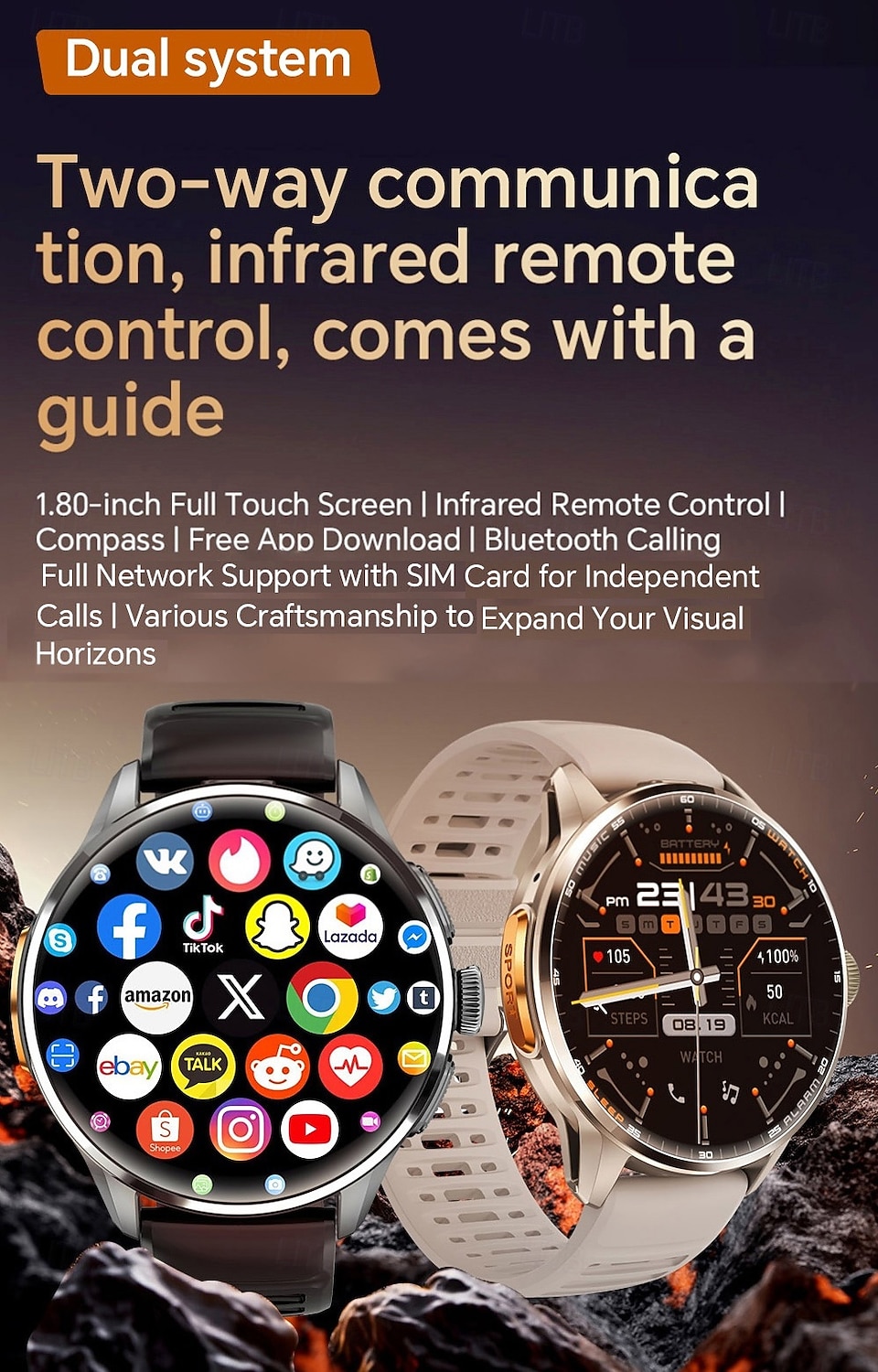 5G smartwatch met simkaartslot, Android smartwatch voor heren met draaibare camera voor fotografie, wifi, GPS-ondersteuning, sociale media-apps zoals TikTok, Instagram en YouTube, en een eigen 2026 - $116.24 –P1