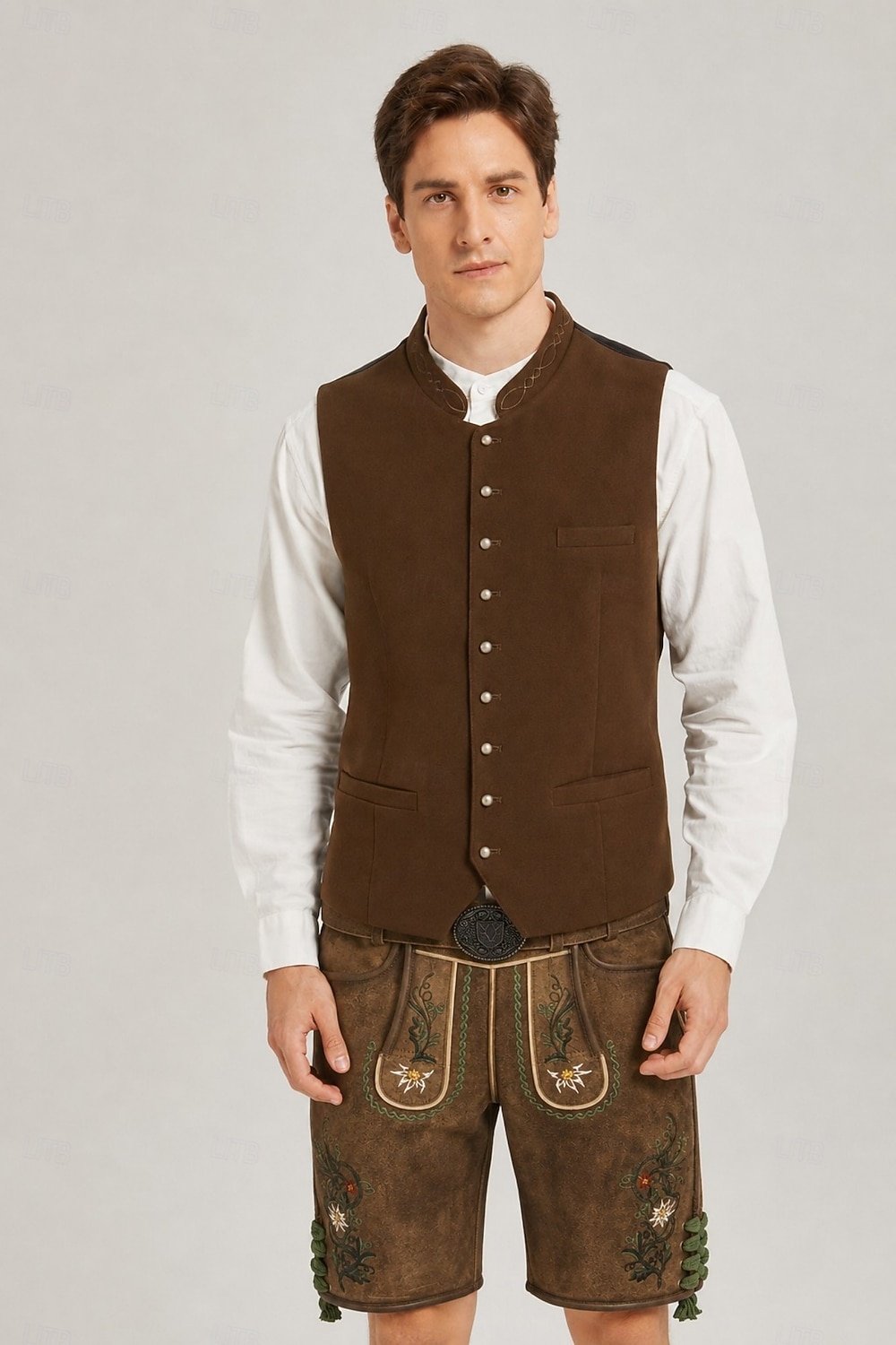 Oktoberfest Trachten-vest Tradisjonell bayersk vest Broderi Høy krage Kinesisk Krave Tysk Alpint Arv Enger Herre Karneval Ølfestivalen Tradisjonell stil klut 2026 - $72.99 –P1
