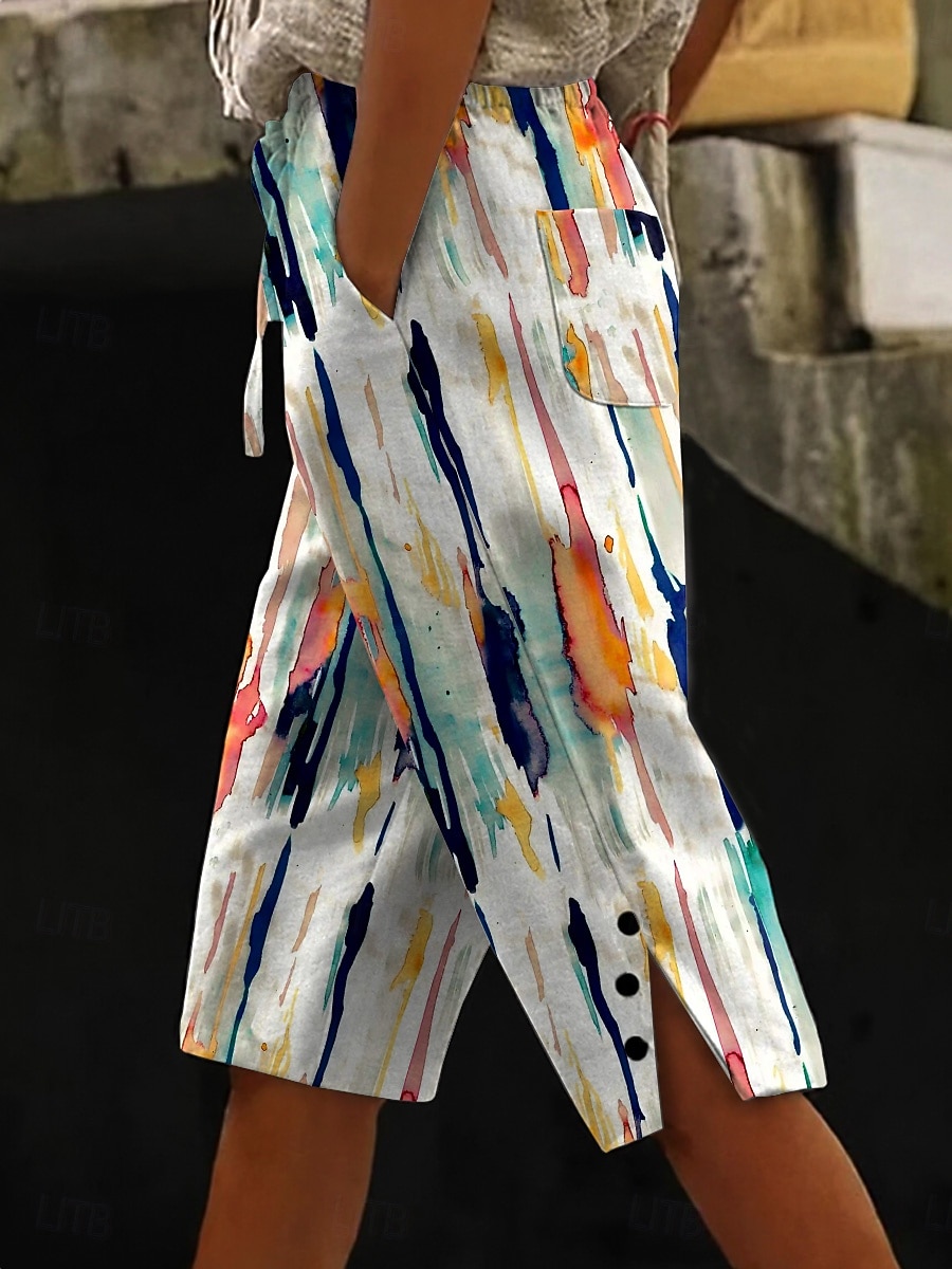 Mujer Pantalones cortos de lino y algodón Pantalones Capri Vacaciones Vintage estilo costero de la abuela Medio corto Media cintura Floral Graphic Abstracto Estampado Comodidad Rígido Diario Exterior 2026 - $31.99 –P4