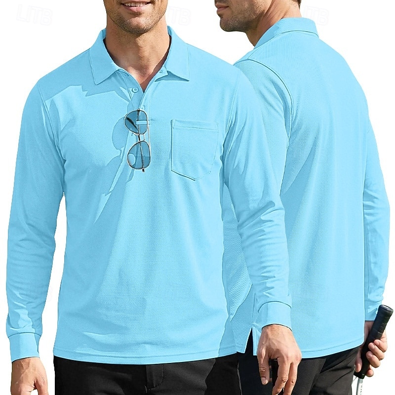 Per uomo Tinta unita Maglietta sportiva Polo da golf Maglia da tennis Maglietta da tennis Manica Lunga Tasca Bottoni Leggero Elastico Traspirante Tennis Golf Corsa Colletto a Camicia Top Bianco Cachi del 2026 a $7.99 –P5