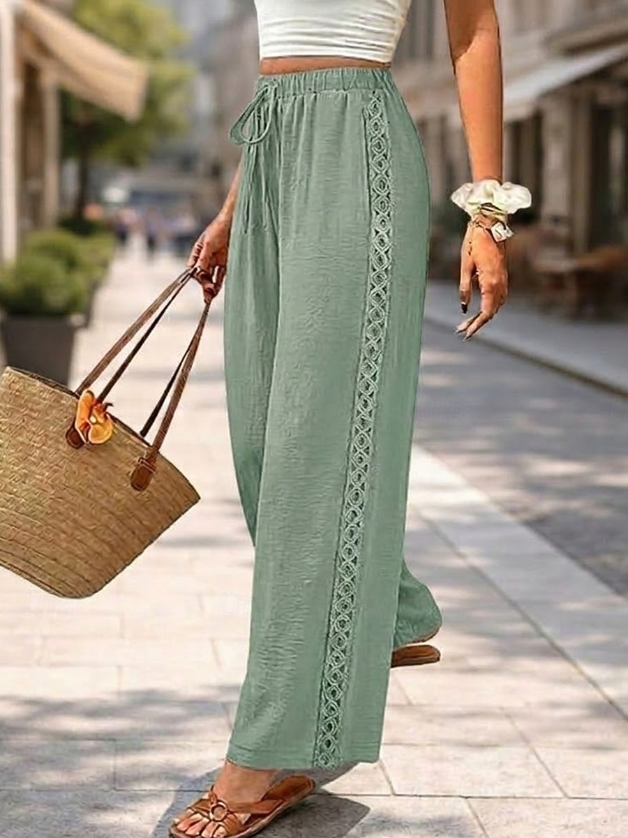Per donna Gamba larga Elegante Vacanza Moda Lunghezza intera Vita media Semplice Confortevole Inelastico Casuale Quotidiano Blu Grigio verde Thè Cachi Estate Primavera Vestibilità comoda del 2026 a $29.99 –P4