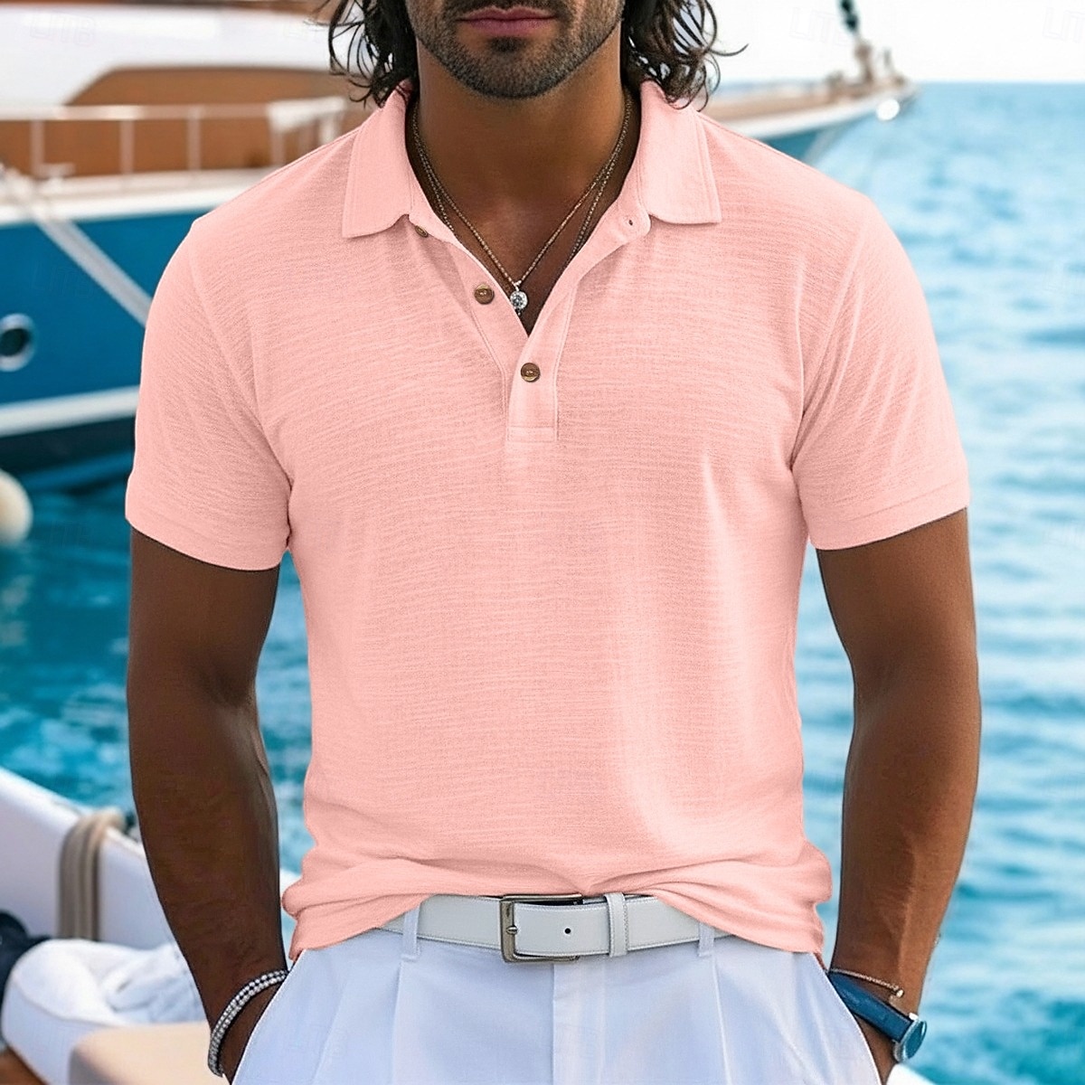 Men's Linen Shirt Polo Shirts Casual Vacation Classic Short Sleeve Vacation Fashion Plain Textured Color Block Buttons Summer Spring Regular Fit Lake blue Black Green Light Blue Linen Shirt 2026 - $24.99 –P3