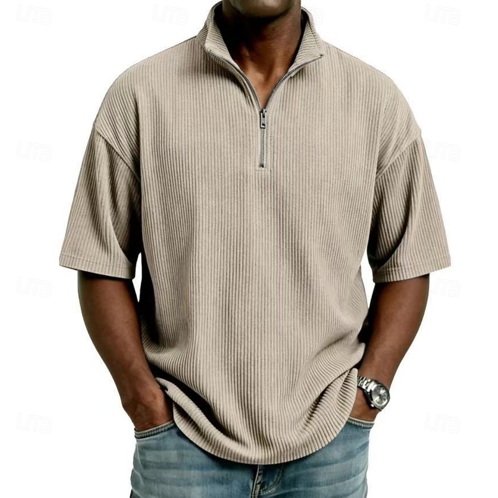 Men's Corduroy Shirt Polo Shirts Casual Daily Quarter Zip Short Sleeve Fashion Basic Plain Lightweight Quarter Zip Summer Spring Regular Fit Black White Wine Navy Blue Sky Blue Purple Corduroy Shirt 2026 - $24.99 –P6