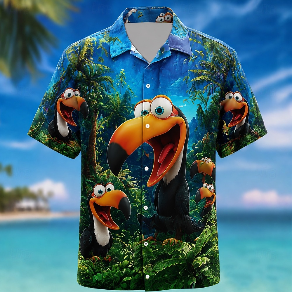 Men's Parrot Coconut Palm Tropical Plants Summer Hawaiian Shirt Tropical Shirts Aloha Shirt Short Sleeve Hawaiian Daily Beach Vacation Wear Summer Spring Turndown 3D Print Button Up Shirts Blue 2026 - $25.99 –P2