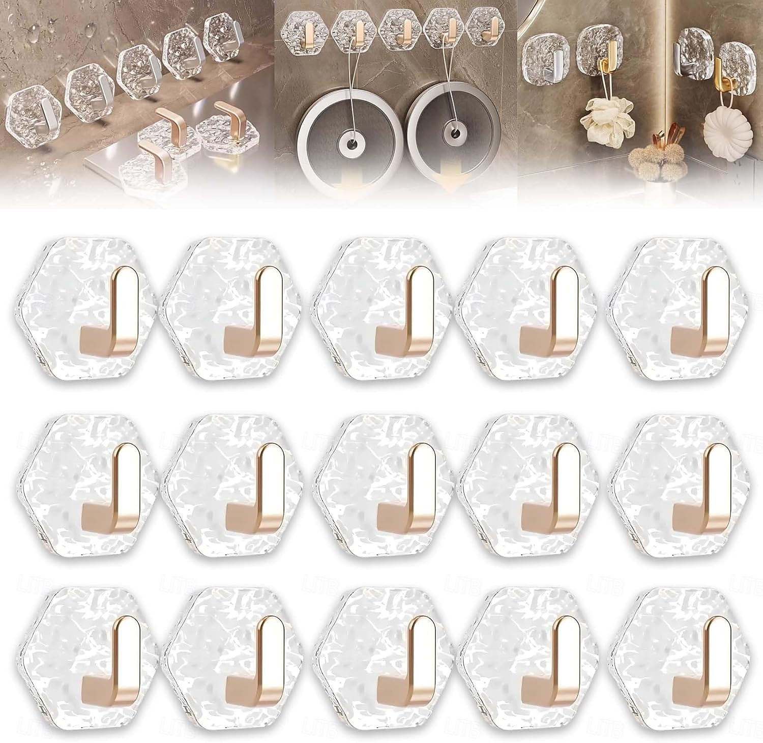15/20 PCS Water Ripple Hexagonal Self Adhesive Hooks, No-Drill Waterproof Wall Hooks for Bathroom Kitchen, Heavy Duty Acrylic Glacier Ripple Hook for Towels Keys & Home Decor 2026 - $11.99 –P2