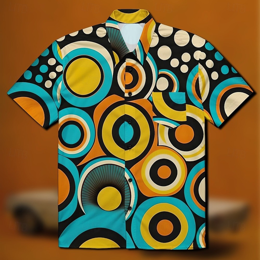 Retro / vintage 1970erne قميص Aloha skjorte Hippie Disk Blomstret Geometrisk Kostyme Herre Maskerade Feriereise Fest Pride-parade Voksne Trøye 2026 - $20.99 –P8