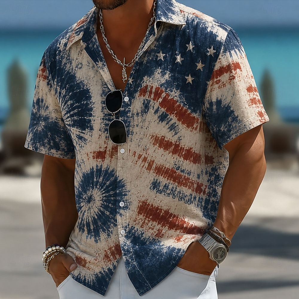 2026 250.º Camisa de Hombre con Estrella Tie Dyed y Bandera Americana Camisa de Verano Camisa de Botón Manga Corta Patriótica Festival al Aire Libre Verano Primavera Cuello Abierto Impresión 3D 2026 - $25.99 –P2