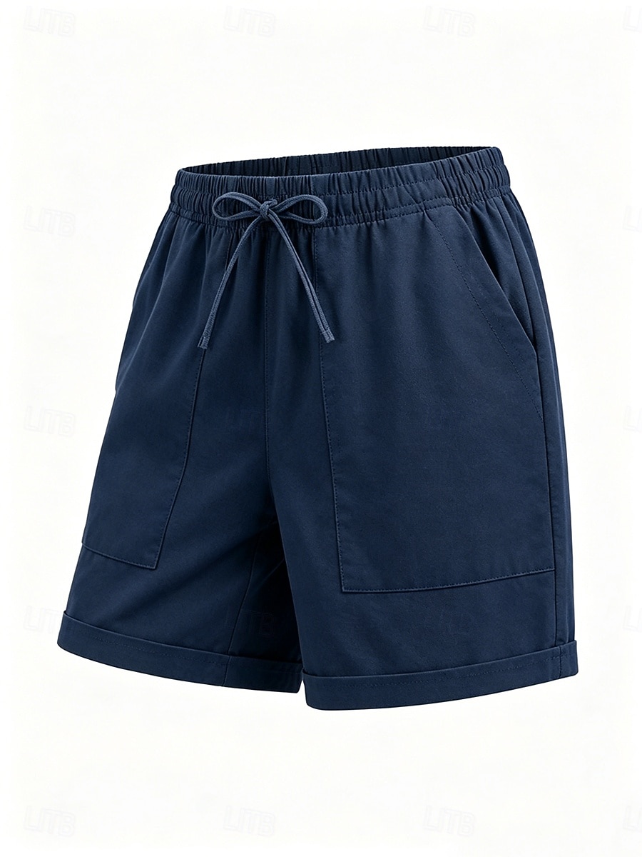 Women's Linen Shorts Summer Shorts Chinos Shorts Basic Short High Waist Plain Pocket Elastic Waistband Comfy Soft Comfortable Micro-elastic Outdoor Street Blue Khaki Black Pink Summer 2026 - $25.99 –P8