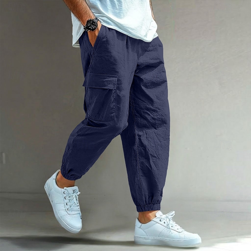 Voor heren Cargohosen Linnen broek Broek Korte broek Zomerbroek Trekkoord Meerdere zakken Elastisch manchet Effen Comfort Ademend Volledige lengte Casual Dagelijks Feestdagen Vakantie Modieus blauw 2026 - $25.99 –P7
