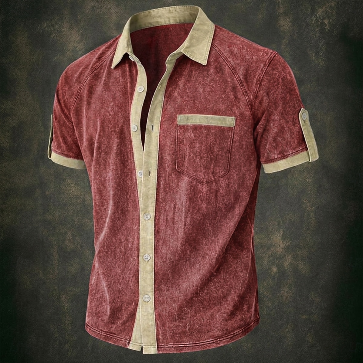 Hommes Chemise Chemise Décontractée Chemise Boutonnée Chemise 100% coton délavée à l'acide Bleu Noir Rouge bleu marine Vert Manche Courte Bloc de Couleur Uni Col Occasionnel Quotidien Poche Avant de 2026 ? $32.99 –P4