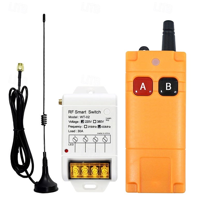 AC 220V 30A trådlös fjärrkontrollbrytare, högeffekts RF 433mhz-mottagare &Sändarsats med extern sugantenn för vattenpump, motor, LED-lampa, industriell fjärrbrytare med lång räckvidd, wt-02 2026 - $25.99 –P1