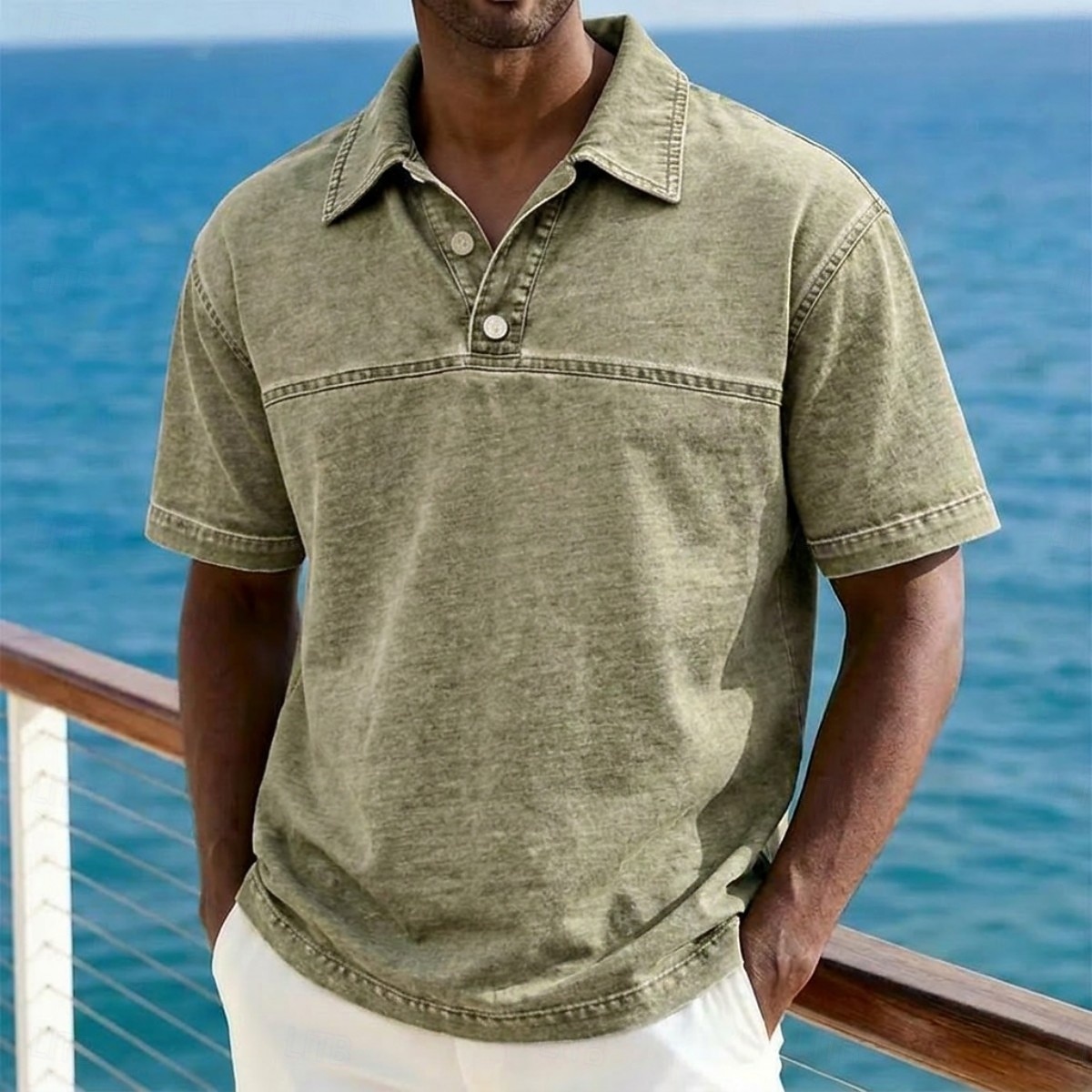 SoftFade™ Men's Acid Wash Shirt Cotton Polo Shirt Casual Business Lapel Classic Short Sleeve Fashion Basic Solid Color Buttons Washed Summer Spring Regular Fit Blue Black Light Green Pink Navy 2026 - $32.99 –P12