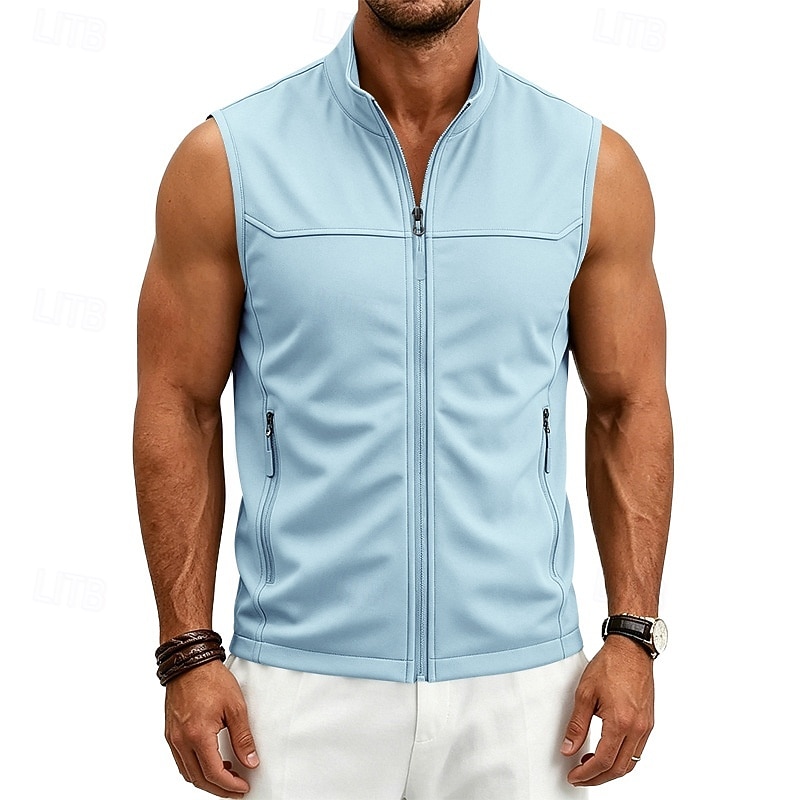 Homme Couleur Unie Gilet de course à pied Veste softshell Débardeur Rembourré Été Printemps Automne Avec Poches Fermeture intégrale Sans manches Séchage Rapide Léger Respirant Salle de sport Pêche de 2026 ? $26.99 –P18