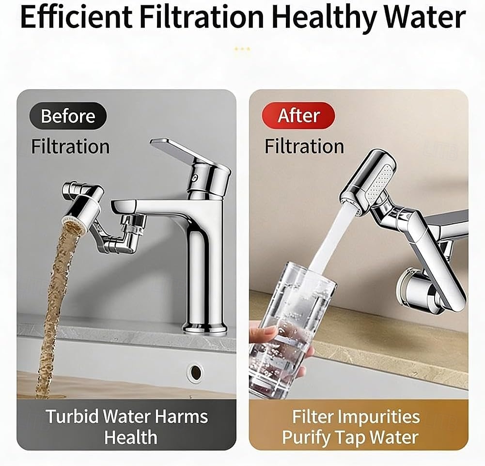 1080° drehbarer Wasserhahnaufsatz mit nach oben gerichtetem Gesichtsnebel, 4 Wassermodi, Spülbecken-Luftsprudler mit integriertem Filter, Messing-Armaturenaufsatz mit Roboterarm, universeller 2026 - $25.99 –P7