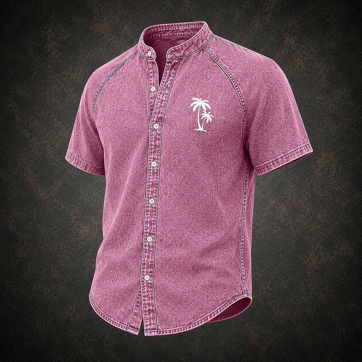 camicia da uomo softfade™ camicia casual camicia in denim camicia acid wash capo tinto rosa verde kaki grigio azzurro manica corta tinta unita colletto alla coreana abbigliamento casual quotidiano del 2026 a $31.99 –P2