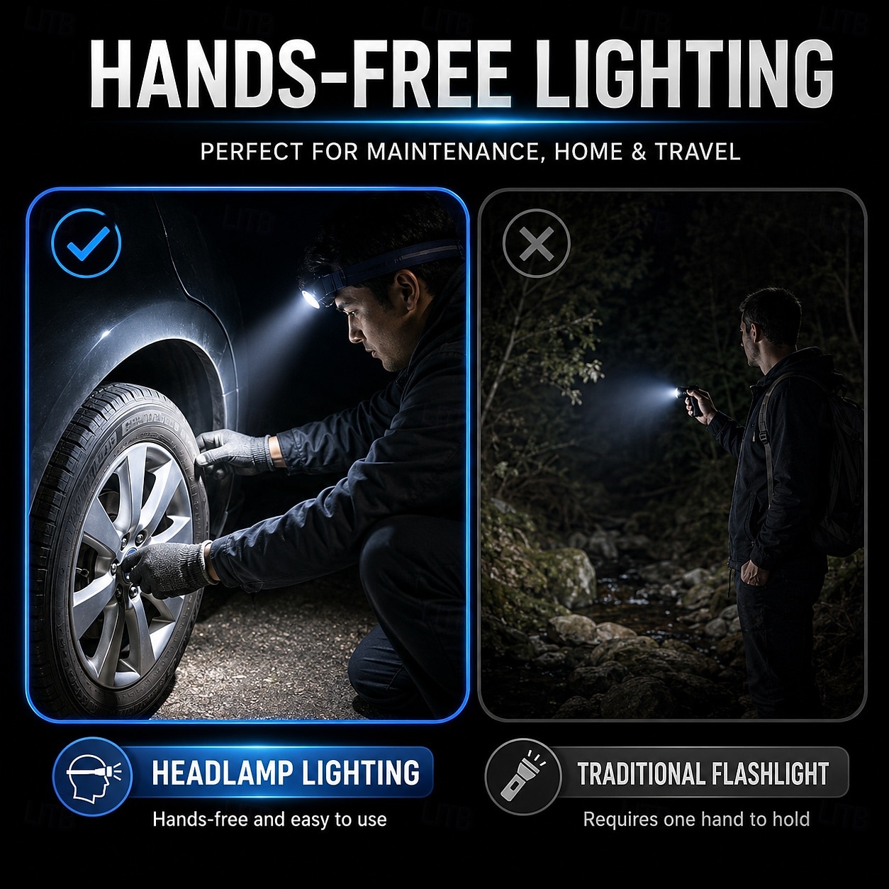 Oplaadbare LED-hoofdlamp, waterdichte USB-hoofdlamp met bewegingssensor, 3 lichtstanden, hoge helderheid, zoomfunctie, handsfree zaklamp van aluminiumlegering voor kamperen, wandelen en 2026 - $32.99 –P6