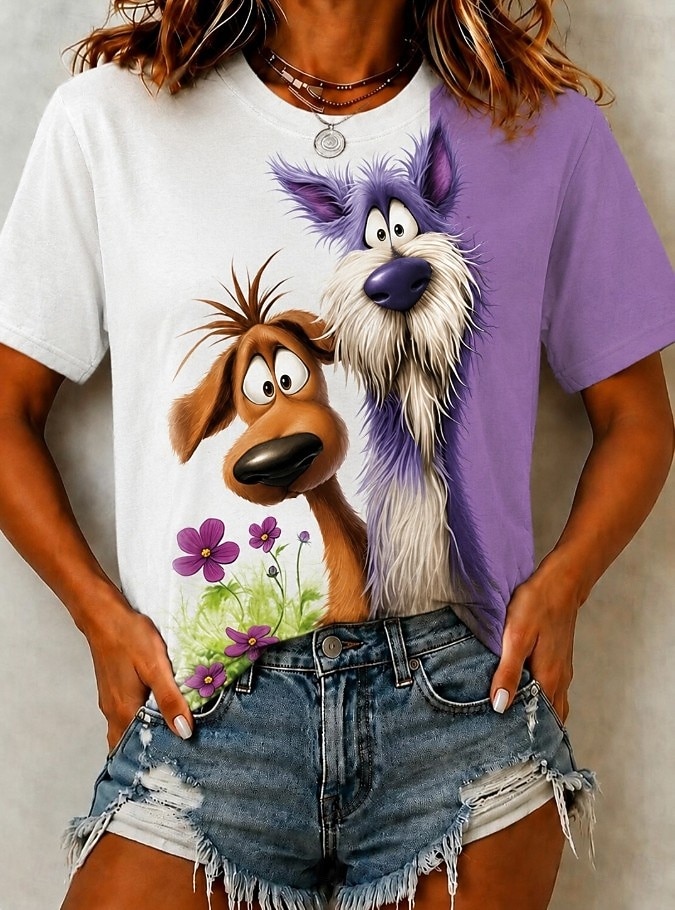 Women's T Shirt Color Block Print Graphic Animal Giraffe Vintage Stylish Classic Short Sleeve Crew Neck Long Tops Casual Daily Blue White Black Purple Summer Spring 2026 - $21.99 –P7