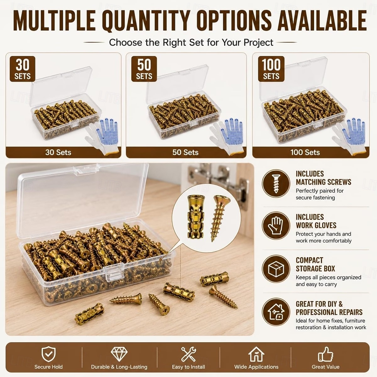 Juego de tornillos de expansión cortos de 6×14 mm, anclajes de pared de expansión cortos, para reparación de bisagras de armarios &Restauración de roscas dañadas, juego de 30/50/100 fijaciones seguras 2026 - $10.99 –P9