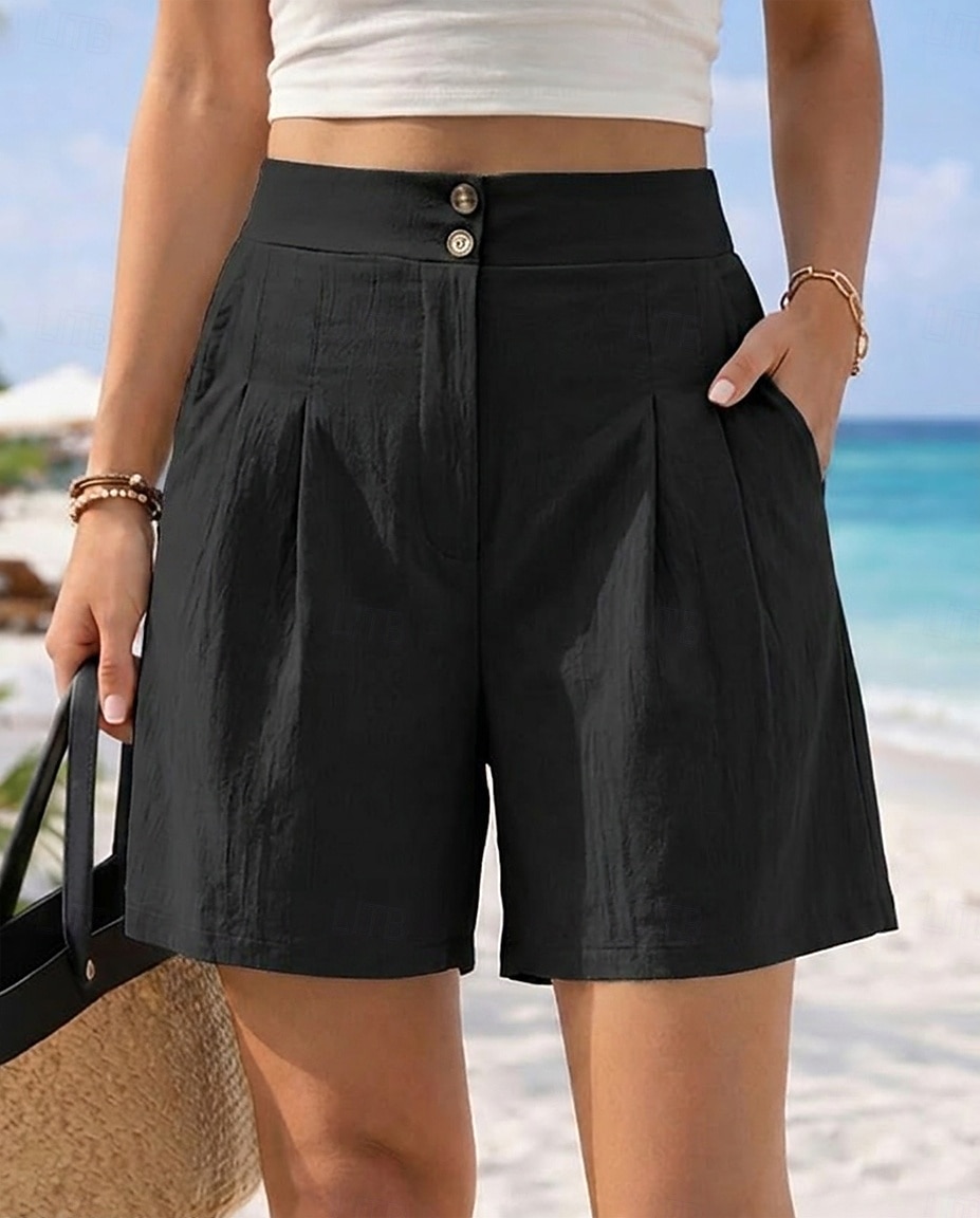 Women's Chinos Shorts Vacation Vintage Fashion Short High Waist Plain Pleated Comfort Inelastic Vacation Formal Blue claret Red Walnut Depression Green Summer Spring Loose Fit 2026 - $27.99 –P4