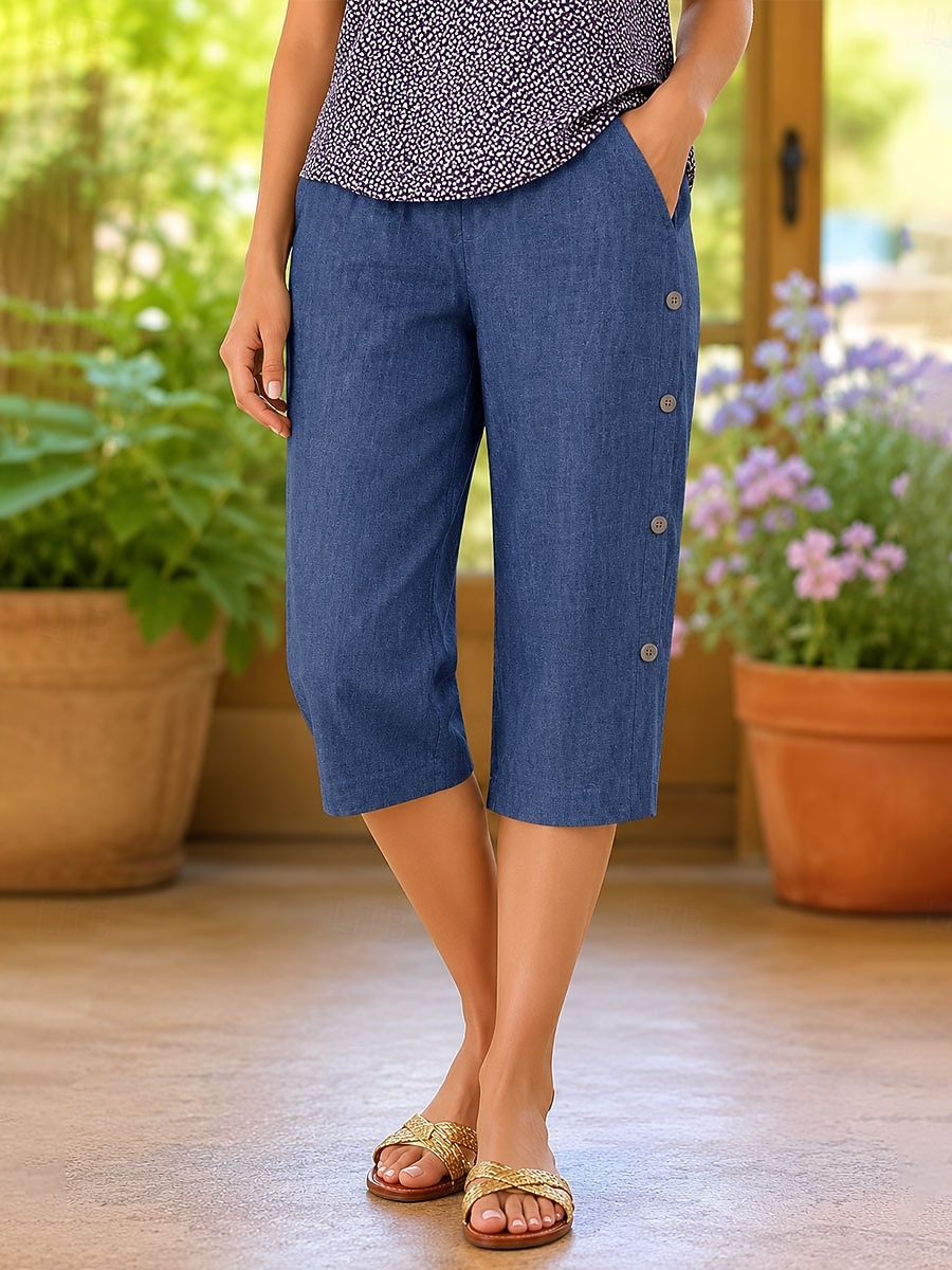 Women's Jeans denim Capri Pants Vacation Basic Capris High Waist Plain Elastic Waistband Comfort Comfortable Breathable Inelastic Vacation Formal Daily Wear Blue Summer Spring Regular Fit 2026 - $33.99 –P1