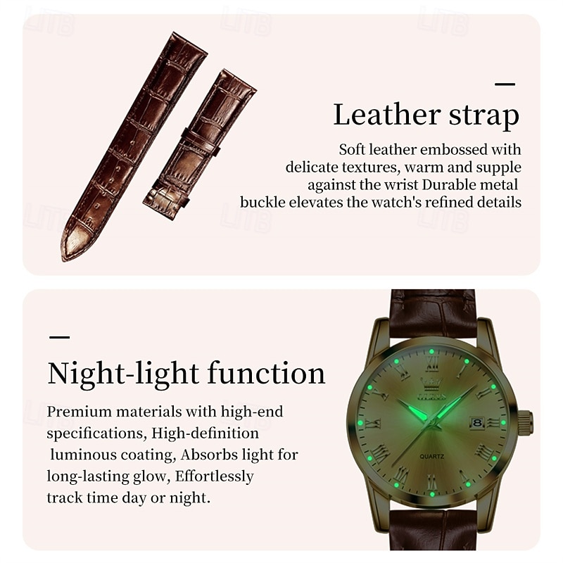 OLEVS Men's Watch Luxury Business Analog Quartz Waterproof Brown Leather Strap Roman Numeral Dial with Date Calendar Classic Casual Fashion Dress Wristwatch Male Timepiece Gift for Him 2026 - $24.99 –P4