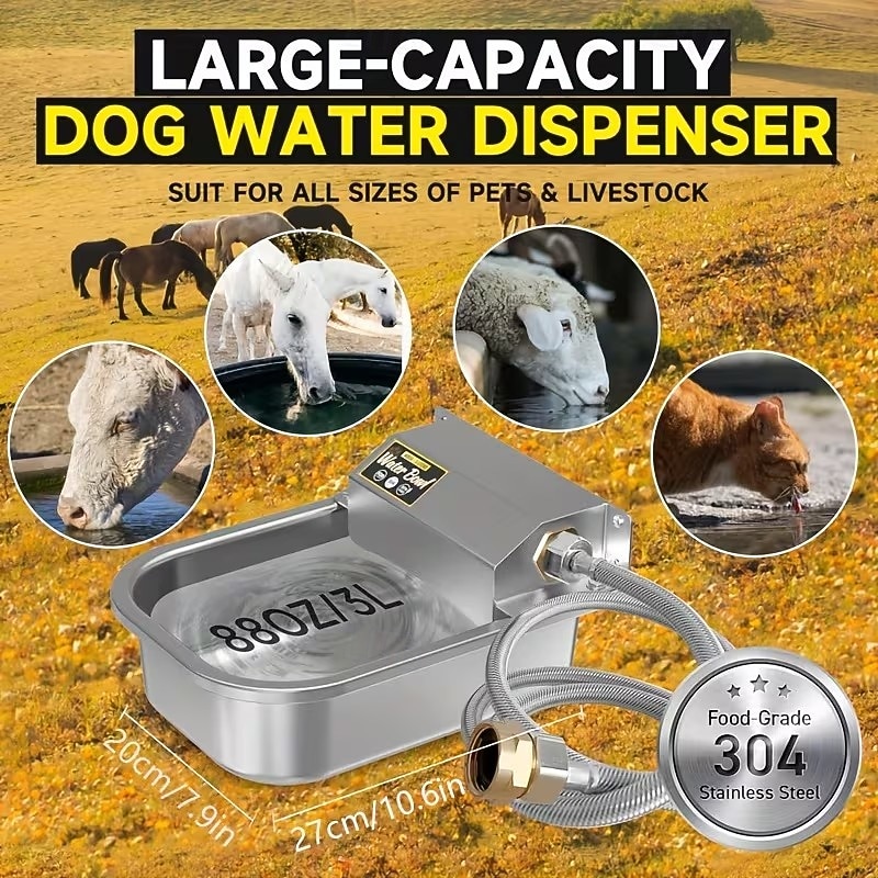 Automatic Dog Water Dispenser 304 Stainless Steel Large Dog Water Bowl for Indoor Outdoor Pet Livestock Auto Fill Fit 2026 - $98.99 –P8