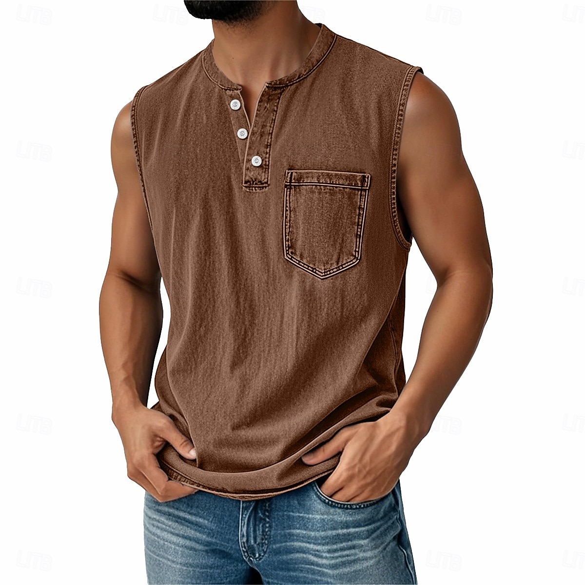 SoftFade™ Men's Vintage Vest Top 100% Cotton Acid Wash Undershirt Sleeveless Henley Shirt Summer Fall Plain Classic Vacation Street Black Top Tee for Men 2026 - $23.99 –P4