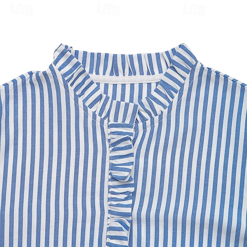 Femmes Robe Longueur Genou Robe trapèze Élégant Quotidien Coupe régulière Rayé Demi Manches Col montant Bleu Kaki Été Automne de 2026 ? $39.99 –P3