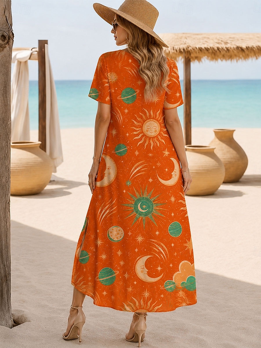 Per donna Abito maxi Abito a trapezio Casual Ferie Data Vestibilità regolare Floreale Grafico Leopardo Manica Corta Scollo a V Giallo Viola Verde Estate Primavera del 2026 a $28.99 –P3
